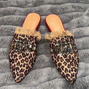 Crown Vintage Leopard Fringed Mules